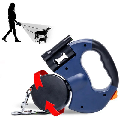 3-in-1 Retractable Dog Leash with LED Light & Poop Bag Dispenser
