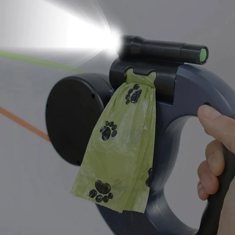 3-in-1 Retractable Dog Leash with LED Light & Poop Bag Dispenser