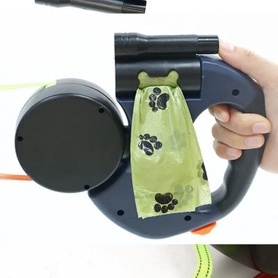 3-in-1 Retractable Dog Leash with LED Light & Poop Bag Dispenser