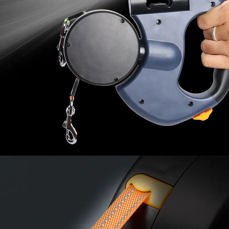 3-in-1 Retractable Dog Leash with LED Light & Poop Bag Dispenser