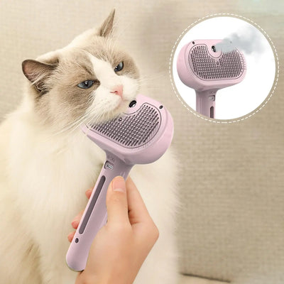 Steamy 3-in-1 Electric Pet Grooming Brush with Spray & Massage