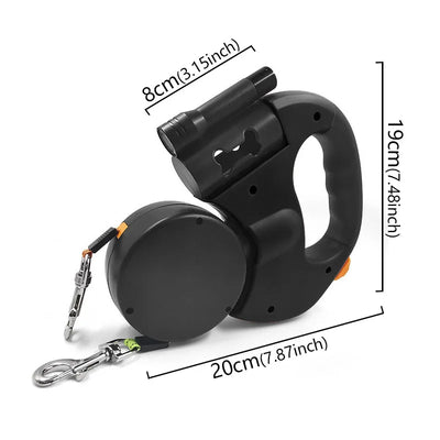 3-in-1 Retractable Dog Leash with LED Light & Poop Bag Dispenser