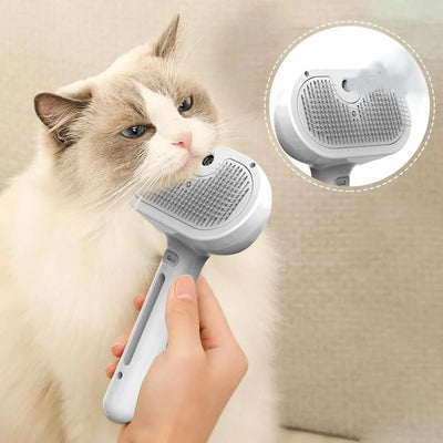 Steamy 3-in-1 Electric Pet Grooming Brush with Spray & Massage