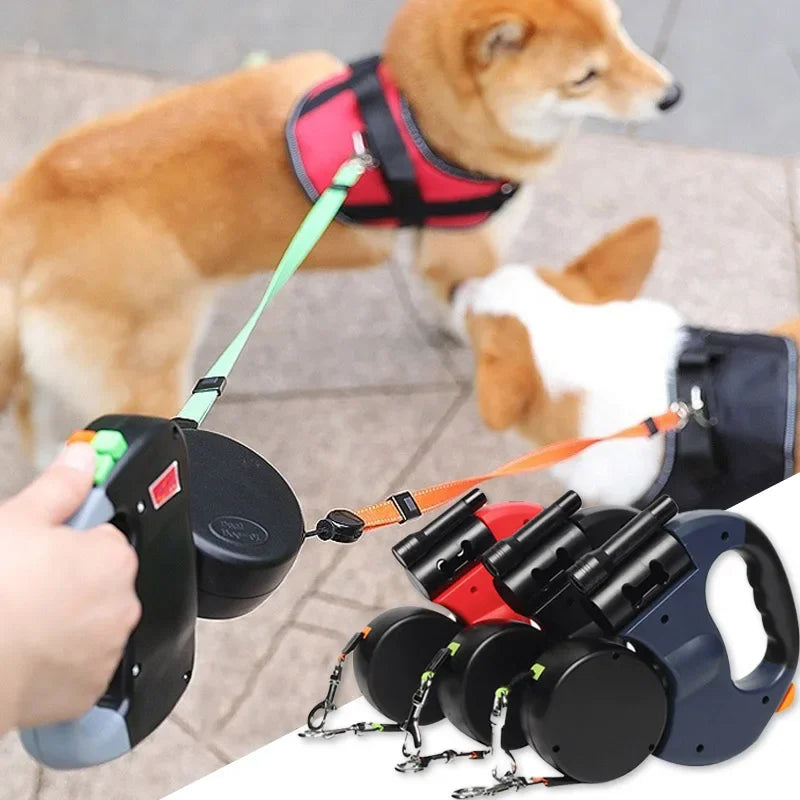 3-in-1 Retractable Dog Leash with LED Light & Poop Bag Dispenser