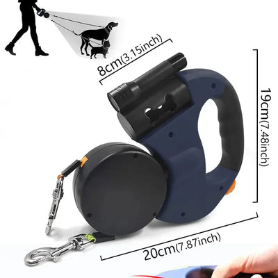 3-in-1 Retractable Dog Leash with LED Light & Poop Bag Dispenser